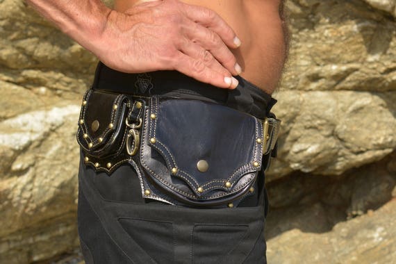 Leather Utility Belt for Man Handmade Festival Pocket Belt 