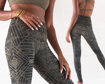 Leggings imprimés | Pantalon de yoga en coton biologique | Vêtements pour brûleurs alternatifs | Collants énervés du Festival Steampunk | Vêtements de sport | OFFRANDES