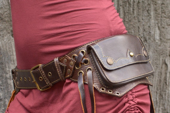 Leather Utility Belt Handmade Hip Belt Hiking Fanny Pack 