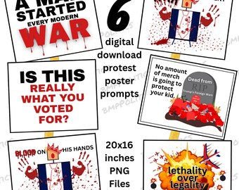 Paquete de 6 carteles de protesta: No a la guerra, no a los reyes. Descarga digital instantánea (PNG de 16 x 20 pulgadas).
