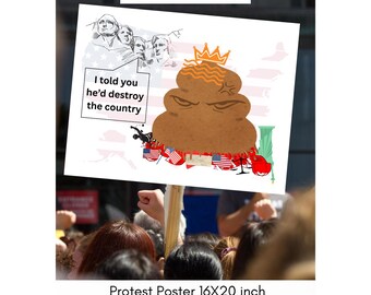 No Kings Protest Poster: Mount Rushmore Trump Poop Emoji (16x20 Inch PNG Digital Download)