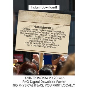 No Kings First Amendment Poster: Freedom of Speech, Bill of Rights (PNG Digital Download)