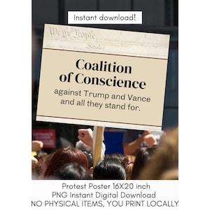 Cartel anti-Trump "No Kings": Diseño de Coalición de Conciencia (Descarga digital PNG, 40 x 50 cm)