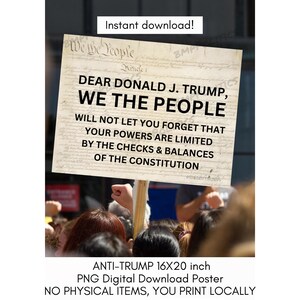 ノー・キングス反トランプ抗議ポスター：私たち国民は抑制と均衡を保つ（PNGデジタルダウンロード）