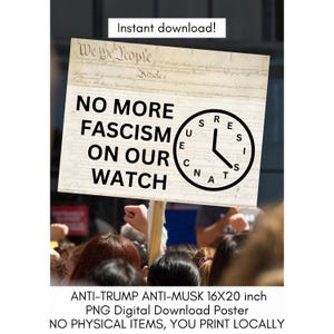 Anti-Fascism On Our Watch Resistance Poster: Protest Sign US Constitution (Digital Download 16x20 PNG)
