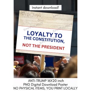 No Kings Protest Poster: Loyalty to Constitution Not Trump (16x20 Inch PNG Digital Download)
