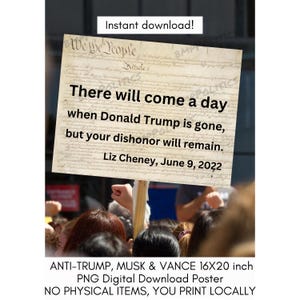 Cartaz de protesto anti-Trump de Cheney: "Sua desonra permanecerá" (download digital)