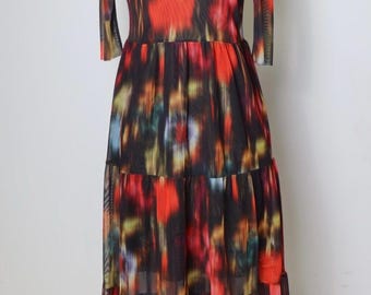 Abito vintage Baum Und Pferdgarten - Stampa astratta - Sovrapposizione in rete - Gonna a strati - Taglia M