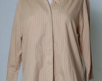 Camicetta vintage da donna - Maxime - Color sabbia con motivo a righe verticali - 100% cotone