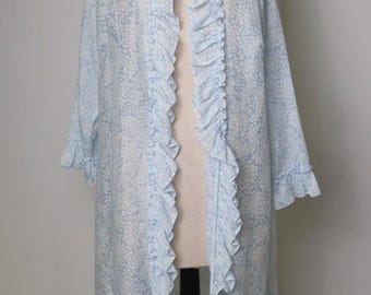 Accappatoio vintage - Chaslyn Made in England - Taglia M - Azzurro chiaro - Con volant - Con tasche