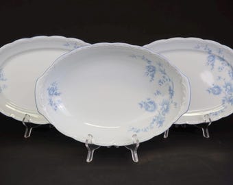 Set di 3 piatti da portata ovali Mitterteich Bavaria - Rose Blu