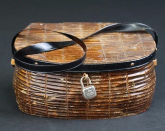 Salvadanaio/portamonete vintage in legno per bambini con serratura, senza chiave