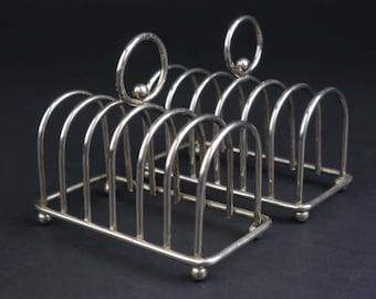 Juego de 2 soportes para tostadas vintage chapados en plata