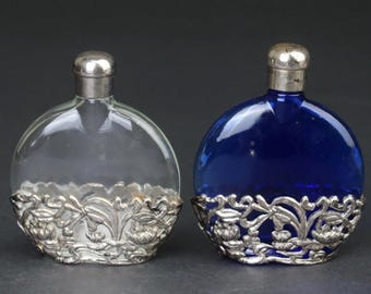 Juego de 2 frascos de perfume vintage - Cristal azul