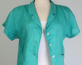 Vintage Max Mara Leinenstrickjacke – Türkis