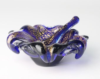 Mortaio in vetro di Murano vintage – Blu con oro – Vetro artistico italiano