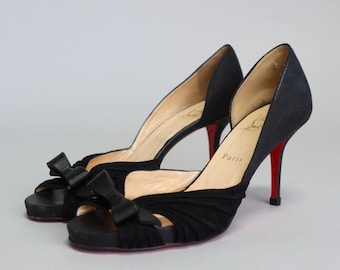Vintage Christian Louboutin Pumps - Black Bow - Lady Turner D'Orsay - Size 40.5