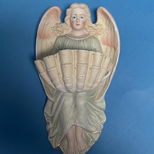 Antique Holy Water Font - Angel - Biscuit Porcelain