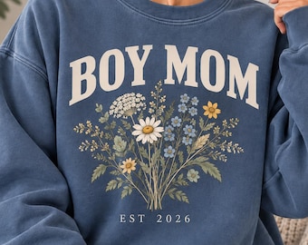 Boy Mom Wildflower Bouquet Sweatshirt, Comfort Colors Floral Mama Crewneck, Mom of Boys Shirt, Boy Mom Gift