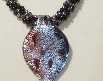 Kumihimo Seed Bead Necklace with a Glass Pendant