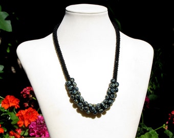 Kumihimo Black Picasso Beaded Necklace