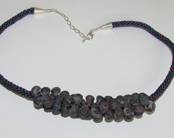 Navy, Green and Wine Kumihimo Necklace with Teaddrop Beads