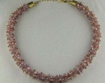 Pink AB Flower Kumihimo Necklace