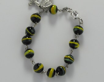 Black and Yellow Czech Lamp Work Rosary Bracelet