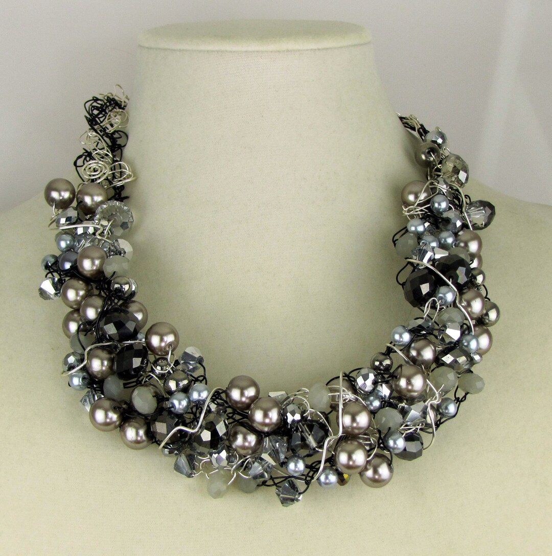 Black and Silver Crocheted Necklace - Etsy