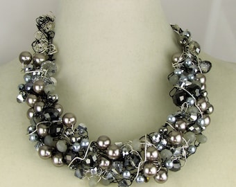 Black and Silver Crocheted Necklace