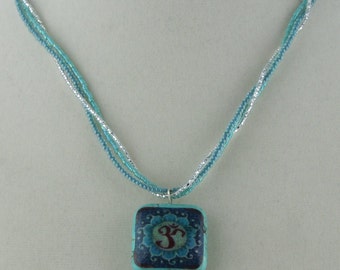 Turquoise and Seed Bead Om Necklace