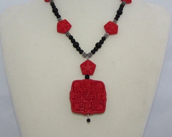 Cinnabar and Onyx Necklace