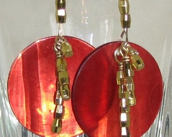 Red and Gold Shell Earrings