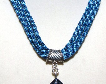 Kumihimo Triple Shades of Blue Necklace with Dichroic Pendant