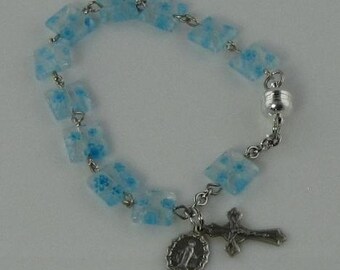 Blue Millefiori Rosary Bracelet