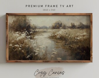 Impressionist Meadow Oil Painting: Serene Earth Tones, Samsung Frame TV Art (Digital Download)