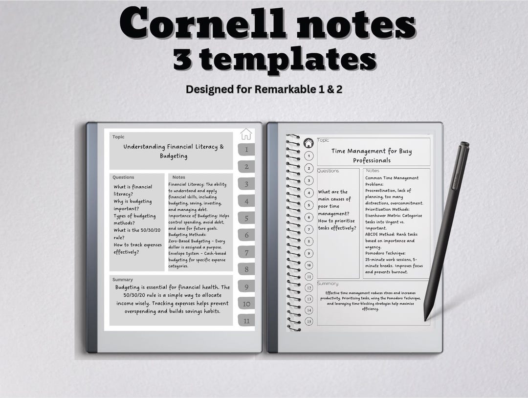 Cornell Note-taking Template Bundle – 3 PDF Templates for Remarkable 1 ...