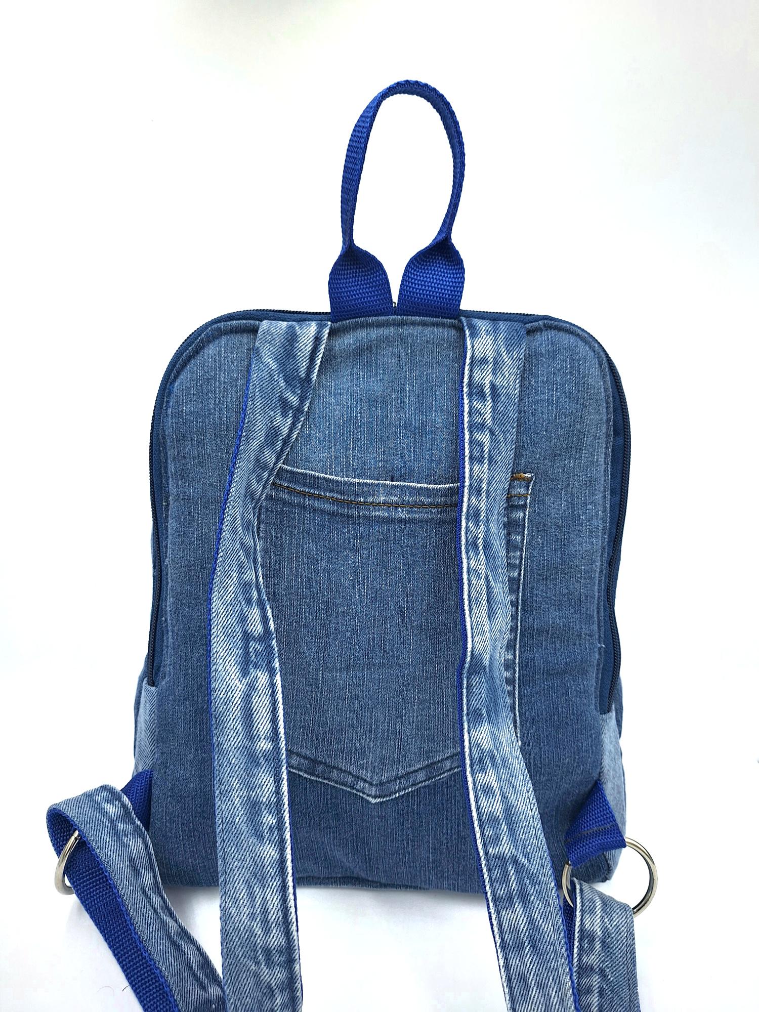 Embroidered Wildflower Denim Backpack: Recycled Jean  display picture 1