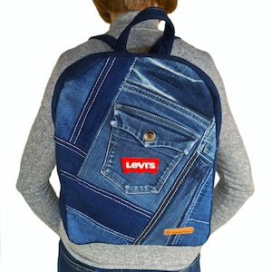 Levis Jeans Rucksack Geldbörse: Patchwork Blue Jean Rucksack, Levi Jean Büchertasche, Levi Jean Geldbörse, Levis Jeans Rucksack, Blauer Jeans Rucksack