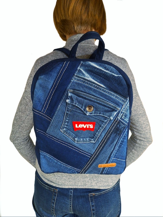 Upcycled Levis Jeans Backpack Purse: Patchwork Blue Jean  display picture 3