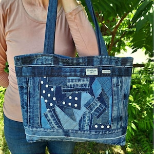Jean Tote Upcycled Denim Bag, Upcycled Denim Shoulder Bag, Denim Bag, Levi Denim Bag, Jeans Bag Purse, Jeans Bag Patchwork Jean Tote Denim