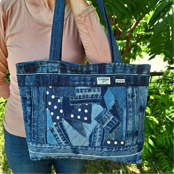 Jean Tote Upcycled Denim Bag, Upcycled Denim Shoulder Bag, Denim