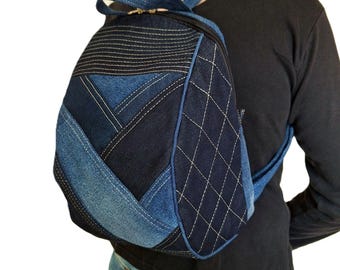 Gerecycleerde denimrugzak vintage jeansrugzak blauwe jeansrugzak gerecycleerde jeansrugzak denim duo-rugzak Levi rugzak jeansrugzak