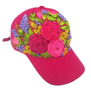 Hand Embroidered Hat Women Floral Embroidered Hat Embroidered Baseball Cap Wildflower Embroidery Hat Hot Pink Baseball Cap With Embroidery