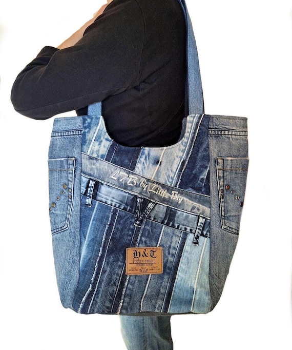 Large Jean Tote Upcycled Denim Bag Denim Shoulder Bag Levi Denim