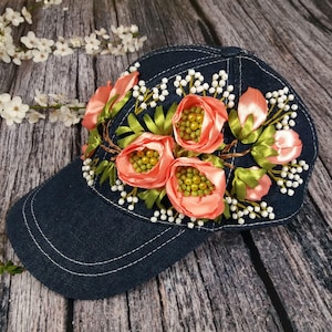 Hand Embroidered Hat Women Hand Embroidered Baseball Cap Mothers Day Hat Embroidered Baseball Hats for Women Baseball Caps With Embroidery