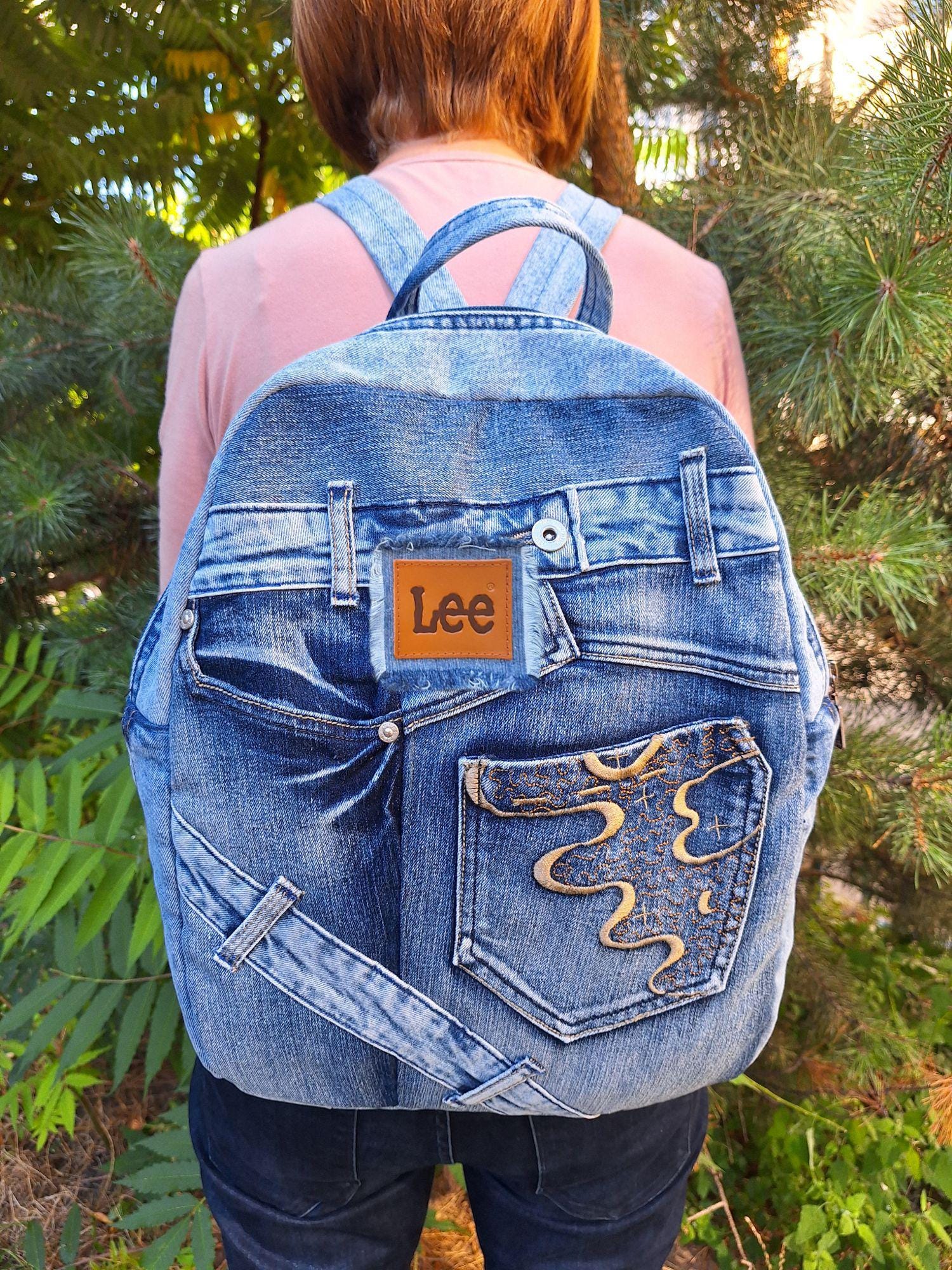 Large Oversized Upcycled LEE Denim Backpack: Vintage Jean Rucksack