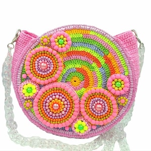 Bolso de hombro de crochet bohemio: bandolera bordada a mano con cadena acrílica