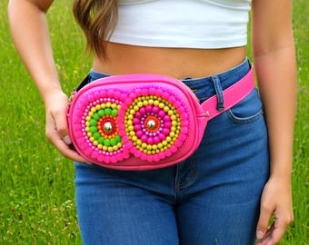 Riñonera de piel ecológica fucsia con 2 correas: bolso de cintura rosa fucsia, bolso bandolera de piel rosa fucsia, riñonera moderna, bolso de cadera rosa fucsia