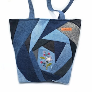Jean Tote Ucycled Denim Bag, Upcycled Denim Shoulder Bag, Denim Bag, Levi Denim Bag, Jeans Bag, Blue Denim Jean Purse, Embroidered Jean Tote